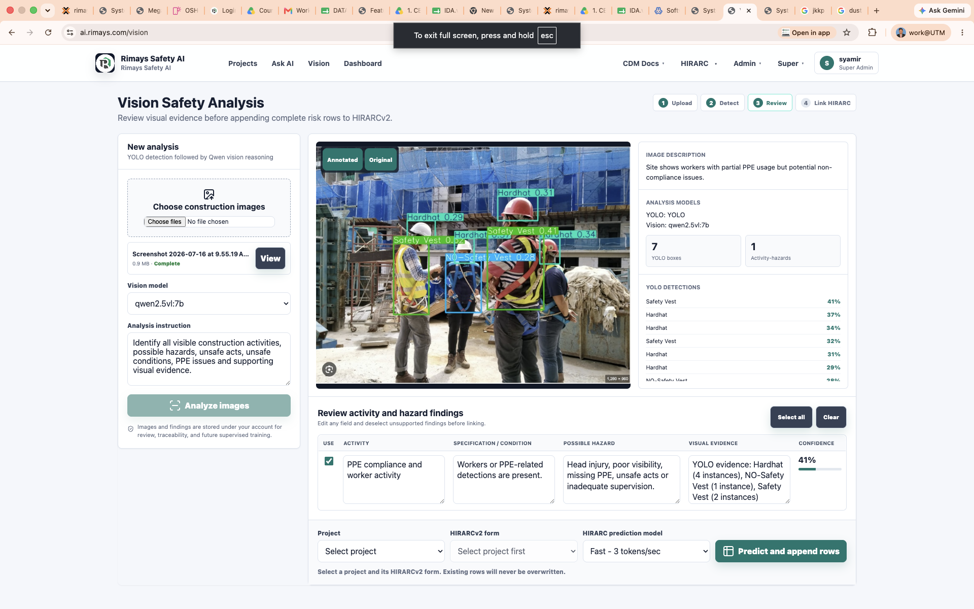 Rimays Safety AI platform workflow screenshot